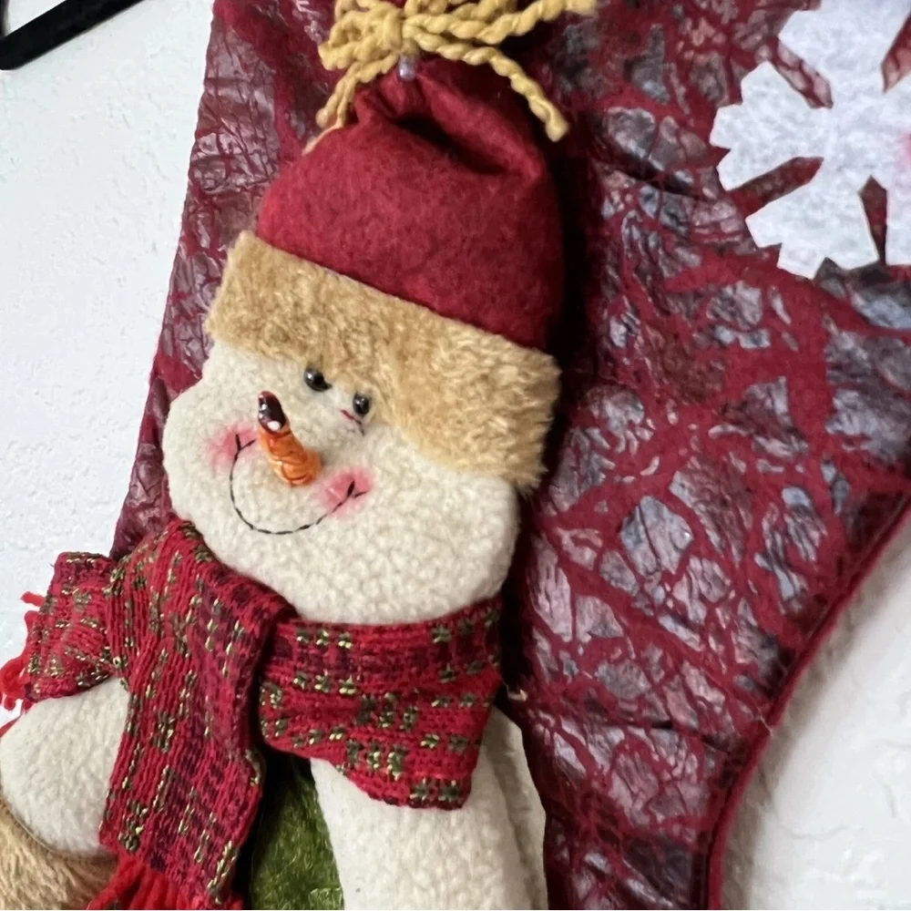 NEW Quality Detailed Fleece Snowman Merry Christmas With Scarf Stocking 17 x 9.5